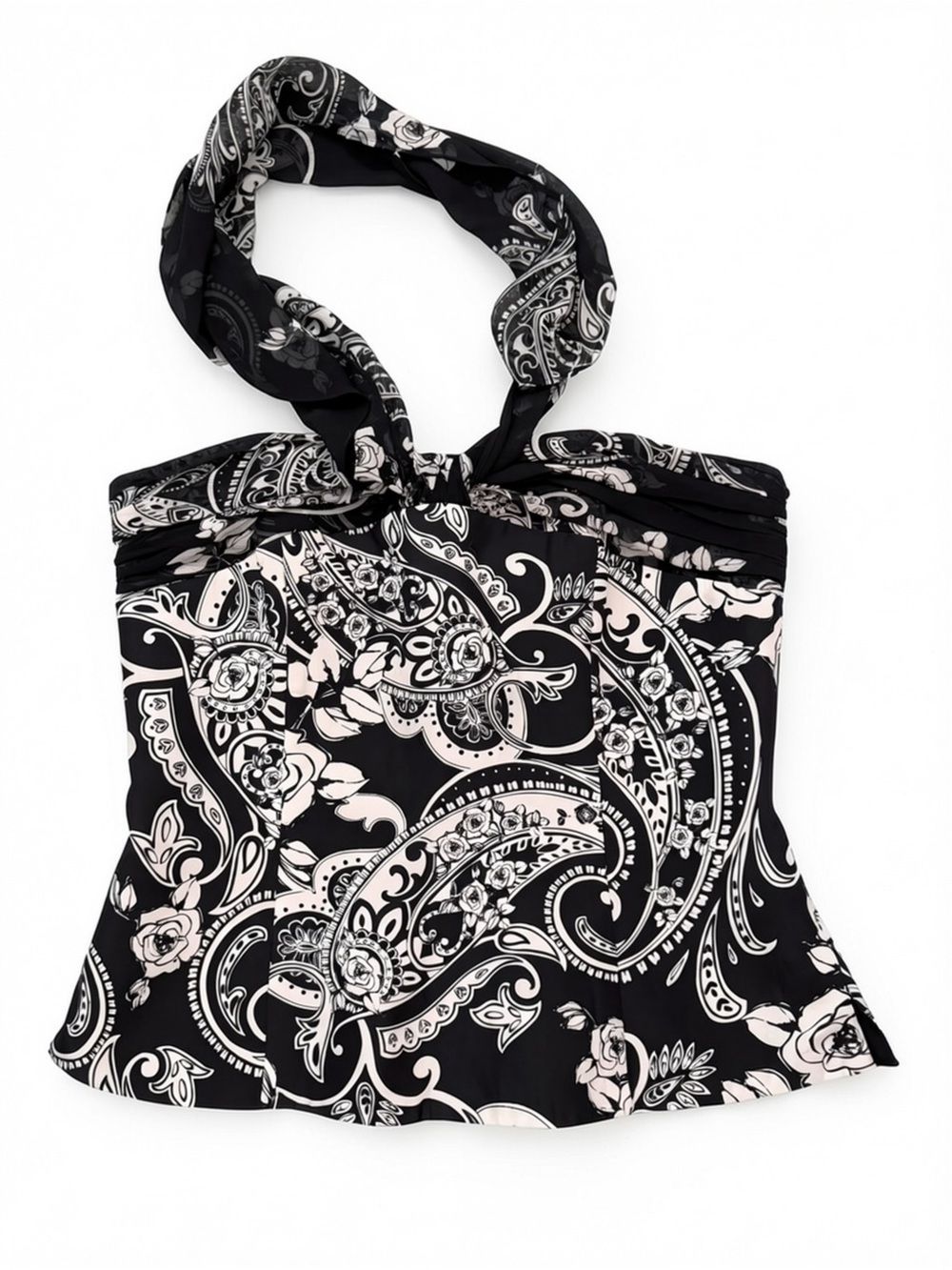 SILK White House Black Market Black & White Paisley Halter Corset